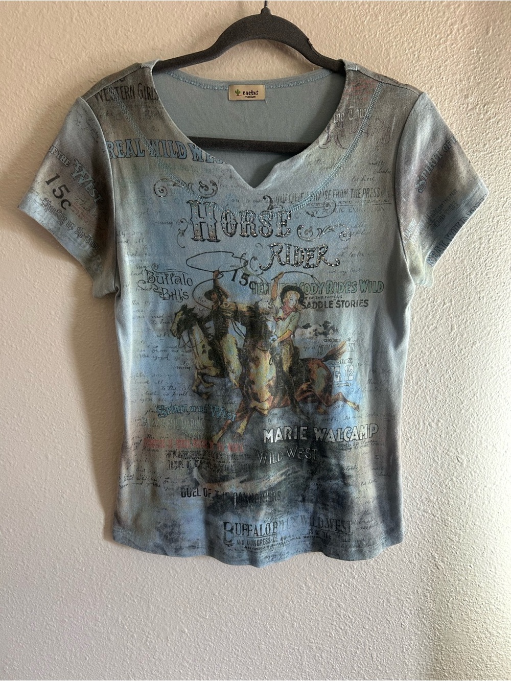 Vintage Y2K Cactus Western Whimsical Rhinestone Tshirt Womens Size M